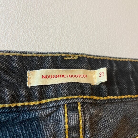 Levis Women 31 Noughties Bootcut Jeans Distressed Black Faded Whiskering Flare - Picture 4 of 10